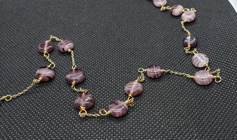 Vintage Purple Handmade Glass Beaded Necklace, Lovely Condition image 2