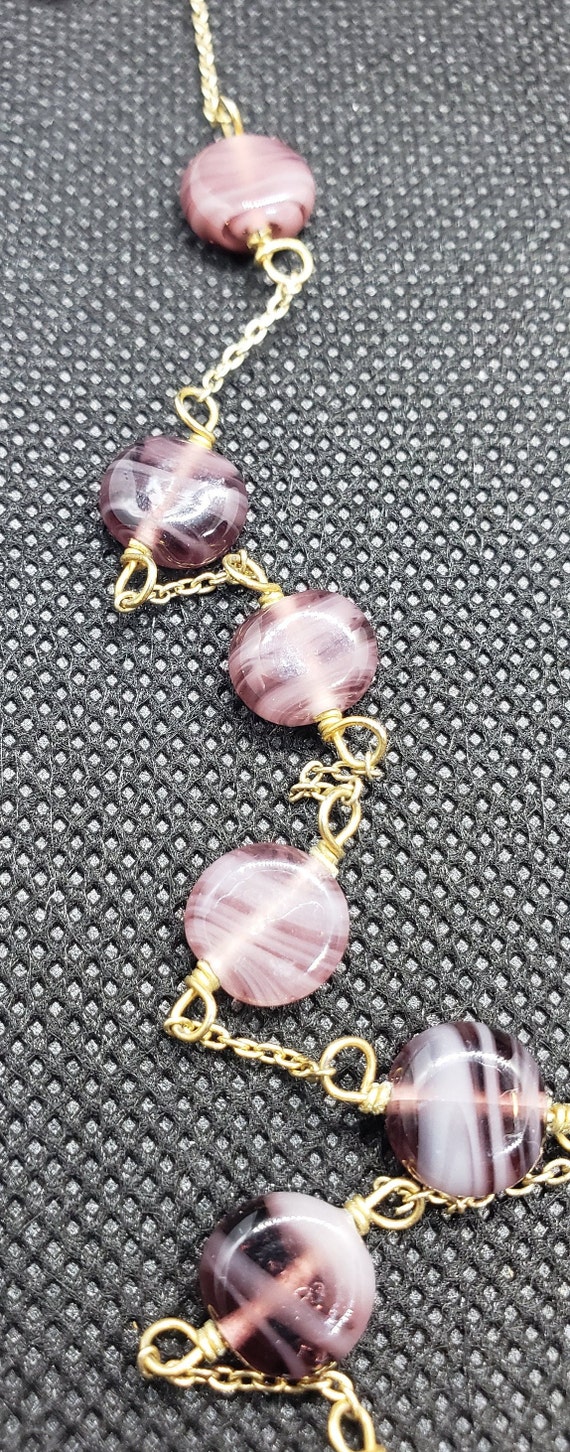 Vintage Purple Handmade Glass Beaded Necklace, Lo… - image 4