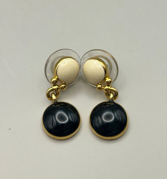 Cream, Black and Gold Monet Earrings, For Pierced 