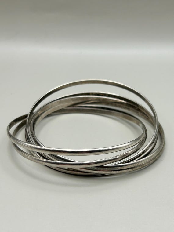 Vintage Interlocked Bangle Bracelet Set - Silver … - image 6