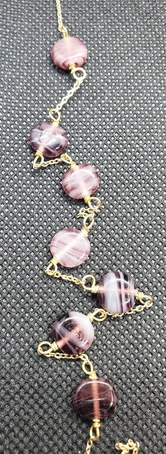 Vintage Purple Handmade Glass Beaded Necklace, Lo… - image 5
