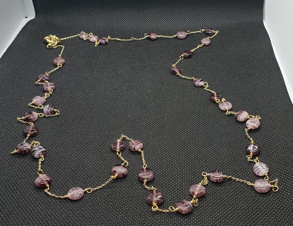 Vintage Purple Handmade Glass Beaded Necklace, Lo… - image 1