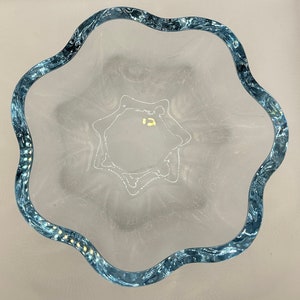 Swedish Made Strombergshyttan Blue Crystal Flower Shaped Bowl, As Found