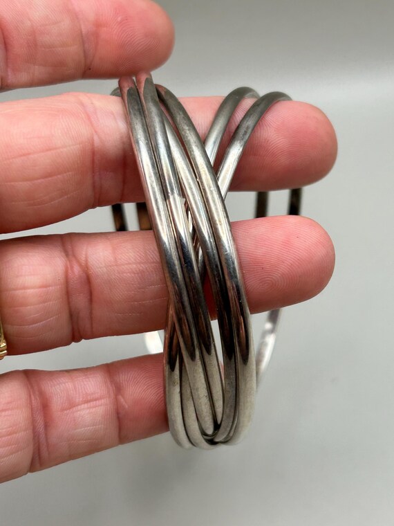 Vintage Interlocked Bangle Bracelet Set - Silver … - image 3