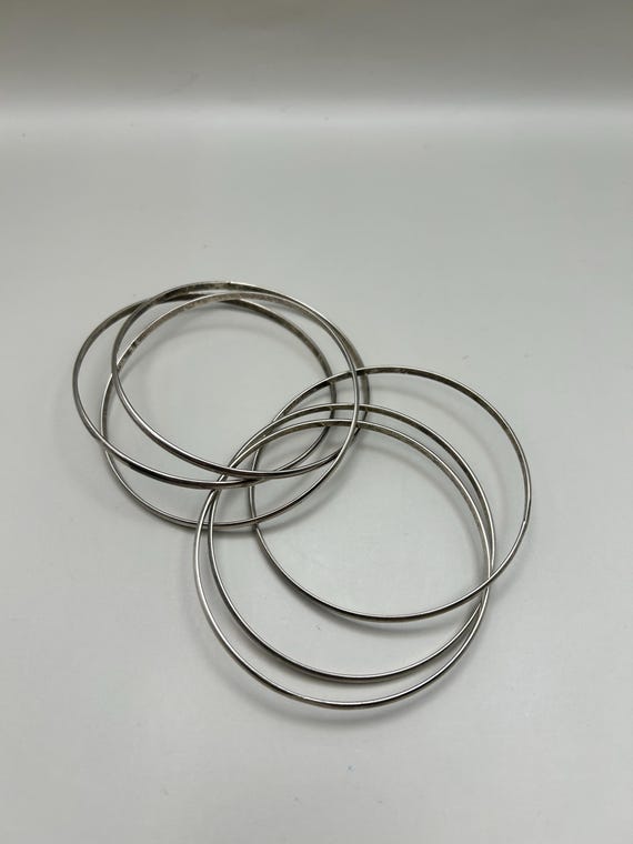 Vintage Interlocked Bangle Bracelet Set - Silver … - image 4