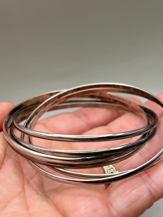 Vintage Interlocked Bangle Bracelet Set - Silver … - image 2