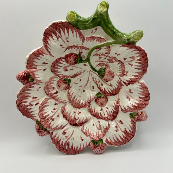 Beautiful Portuguese Majolica, Made by Neuwirth, Colorful Strawberry Themed Plate in Great Shape