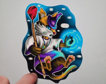 Kitten Magician Sticker, Cat Sticker, Kitten Art, Fantasy Feline, Cat Illustration, Laminated Vinyl, Water Resistant Hydro Flask, Fun Draw
