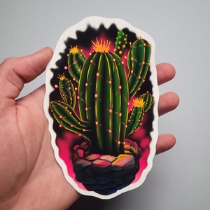 Neon Kaktus Aufkleber, wasserabweisend Vinyl, Hydro Flask Wasserflasche Aufkleber, Laptop Cover Aufkleber digitale Sukkulente, Illustration, Kunst
