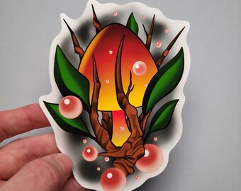 Glowing Mushroom Sticker, Nature Art, Digital Fantasy Illustration, Laminated Vinyl, Water Resistant Hydro Flask, Water Bottle Decal, Tree