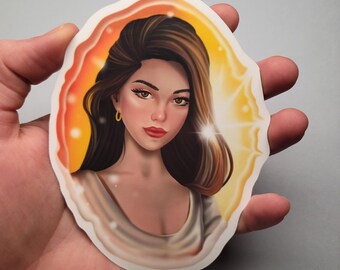 Summer Queen Sticker, Laminated Vinyl, Water Resistant Hydro Flask Water Bottle Decal, Laptop Cover Sticker, Digital Woman Illustration