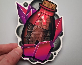 Crystal Castle Sticker, Water Resistant Vinyl, Hydro Flask Water Bottle Decal, Laptop Cover Sticker, Digital Castle Illustration, Art