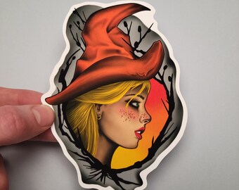 Autumn Queen Sticker, Water Resistant Vinyl, Hydro Flask Water Bottle Decal, Laptop Cover Sticker, Digital Woman Illustration, Halloween