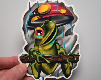 Frog Sticker, Water Resistant Vinyl, Hydro Flask Water Bottle Decal, Laptop Cover Sticker, Digital Nature Frog Illustration, Underwater Art