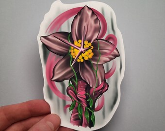 Dark Flower Sticker, Flower Sticker, Creepy Art, Laminated Vinyl, Water Resistant Hydro Flask, Water Bottle Decal, Spooky Drawing, Flower