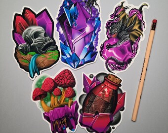Crystal Sticker Set, Water Resistant Vinyl, Hydro Flask Water Bottle Decal, Laptop Cover Sticker, Digital Nature Crystal Illustration, Art