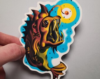 Anglerfish Sticker, Water Resistant Vinyl, Hydro Flask Water Bottle Decal, Laptop Cover Sticker, Digital Nature Underwater Illustration Art