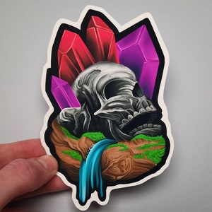 Crystal Skull Sticker, Water Resistant Vinyl, Hydro Flask Water Bottle Decal, Laptop Cover Sticker, Digital Fantasy Skull Illustration, Art