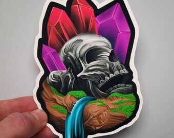 Crystal Skull Sticker, Water Resistant Vinyl, Hydro Flask Water Bottle Decal, Laptop Cover Sticker, Digital Fantasy Skull Illustration, Art