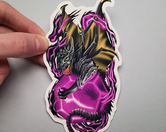 Crystal Dragon Sticker, Water Resistant Vinyl, Hydro Flask Water Bottle Decal, Laptop Cover Sticker, Digital Dragon Fantasy, Illustration