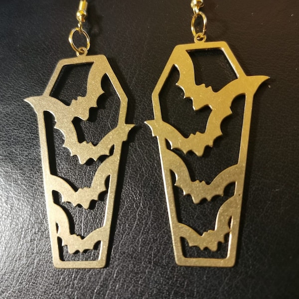 Ohrringe Ohrstecker Fledermaus Fledermäuse Messing Sarg Schmuck Spooky Halloween