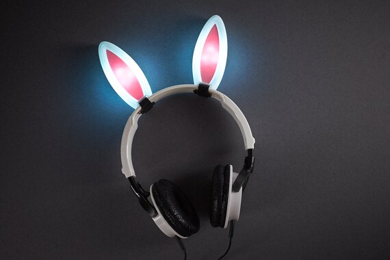 Headset RGB Ohren Kopfhörer Schmuck LED Zubehör Accessoire Hasenohren Bunny Ears Gaming Cosplay Streamer Kaninchen Ears