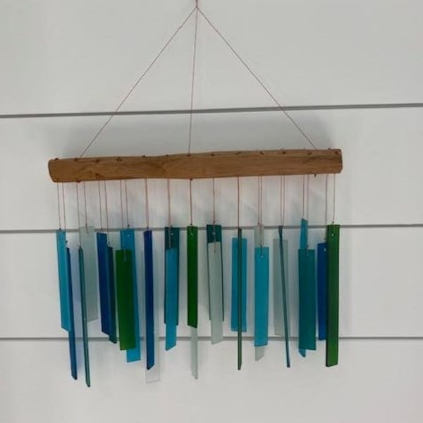 Sea Glass Windchimes on driftwood.  For indoor or outdoor use.