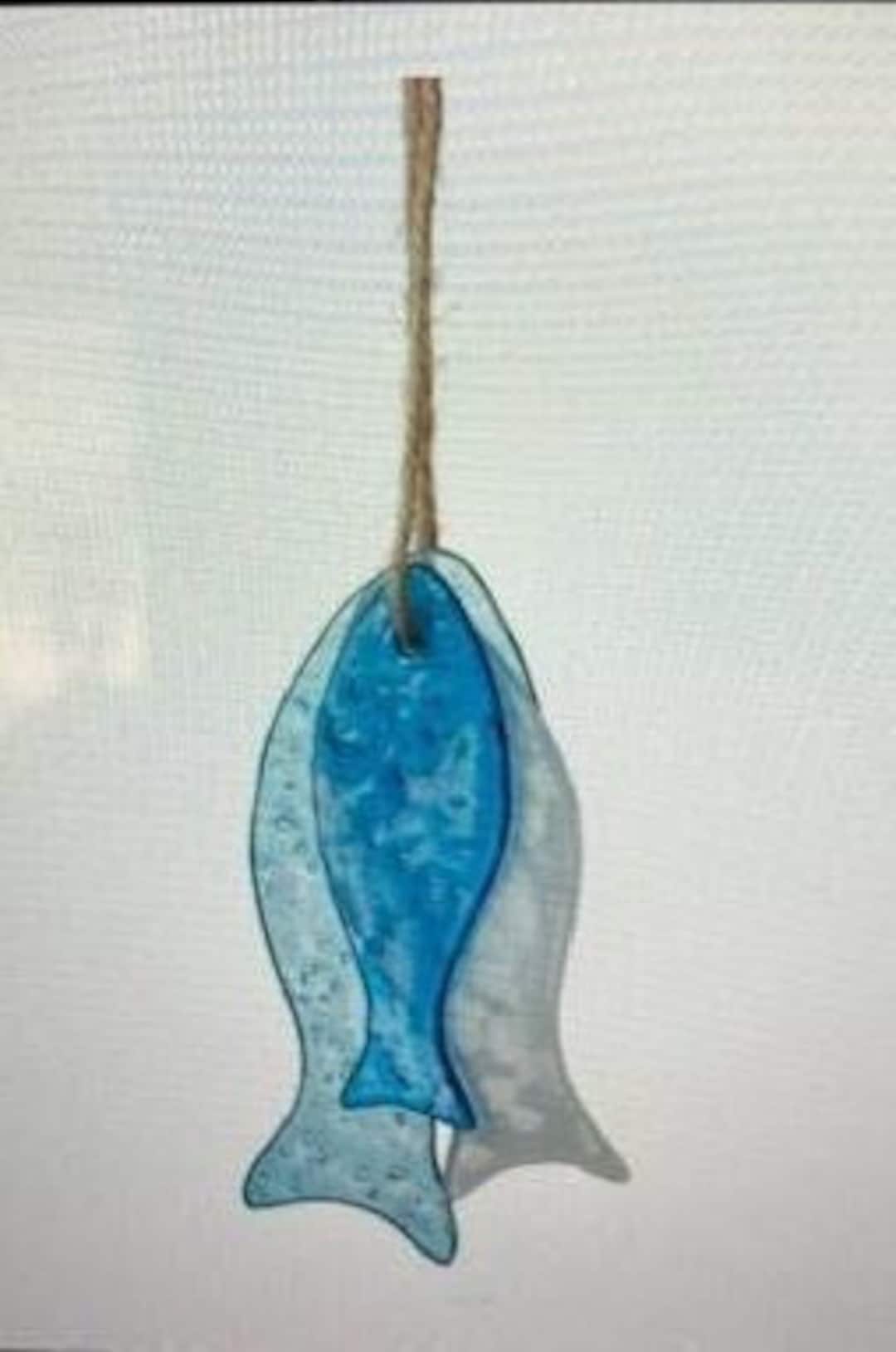 Three Glass Fish. Total Height Including Jute Rope is 9 In. Largest ...