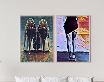 Glam Art, Glam Fashion Painting - High Fashio - PRINTABLE Set of 2 Fashion Wall Art - Glam Fashion Wall Art Set of 2, Heels Fashion Art, Art