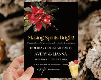 Editable Making Spirits Bright Invitation,Christmas Cocktail Party Invitation Template,Christmas Party,Winter Cocktail Party,Digital Invite