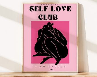 Self Love Club Print,Self Love Club Poster,Women Empowerment,Positive Affirmations,Pink Feminine Print,Pink Wall Art,Digital Download