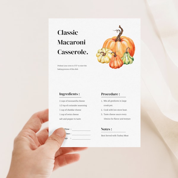 Thanksgiving Recipe Card Template,Editable Thanksgiving Recipe Card,Printable Recipe Card,Fall Pumpkins Recipe Card,Kitchen Food Recipe Card