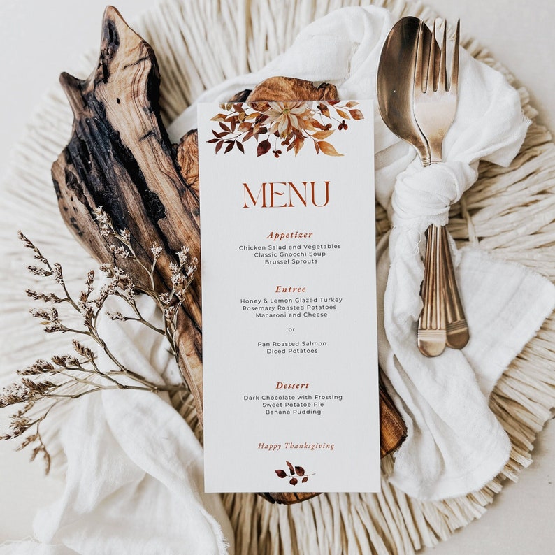 Thanksgiving Menu Template,Editable Thanksgiving Menu,Fall Autumn Menu,Modern Thanksgiving Menu,Minimalist Thanksgiving Menu,Printable Menu image 1