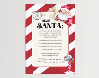 Dear Santa Christmas Wish List Template,Editable Dear Santa Christmas Wish List,Children Wish List,Dear Santa Letters,North Pole Letters