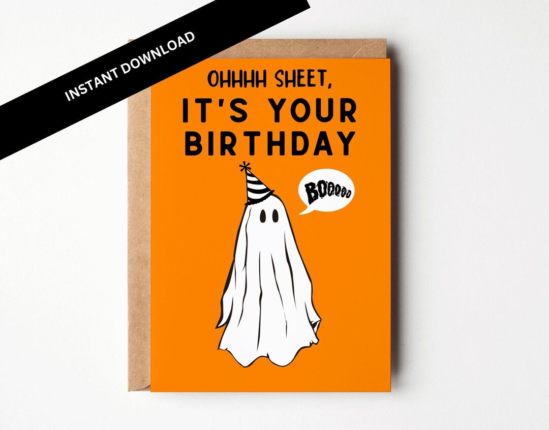 Halloween Funny Birthday Card Printable,ghost Birthday Card,halloween ...