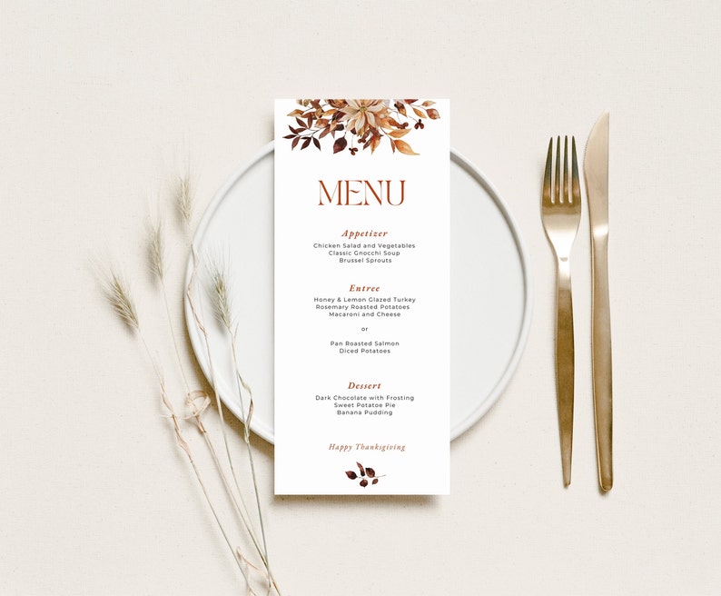 Thanksgiving Menu Template,Editable Thanksgiving Menu,Fall Autumn Menu,Modern Thanksgiving Menu,Minimalist Thanksgiving Menu,Printable Menu image 4