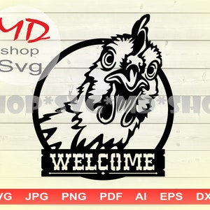 Panneau de bienvenue poulet, poulet pour découpeuse plasma CNC, vinyle de poulet découpé, fichiers DXF pour Cricut