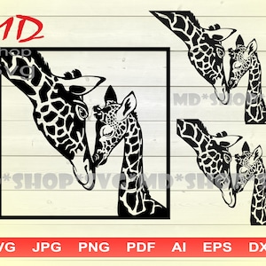 Giraffe Mom and Baby SVG, PNG, Giraffe Silhouette For Cricut, Giraffes Clip Art