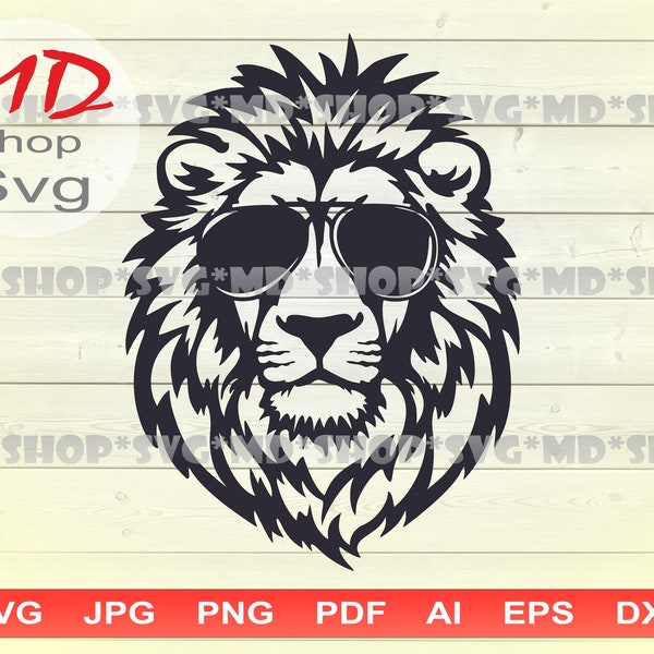 Lion with Glasses SVG, Lion Head Silhouette, Lion for Plasma Cutter, Lion Face for CNC, Lion Cricut DXF