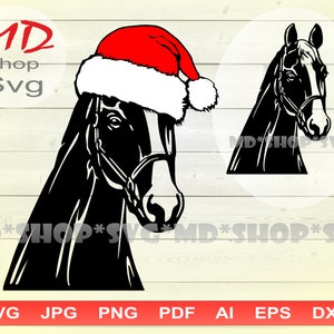 Pferd Santa Silhouette Vektor-Dateien, Neujahr Geschenk, Bauernhof Tiere Clip Art, Weihnachten Pferd SVG für Cricut Sofort-Download