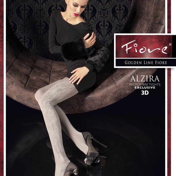 Boutique Golden Lady Line by Fiore Alzira 3D 60 Den-Floral Trellis Opaque Tights -Europe