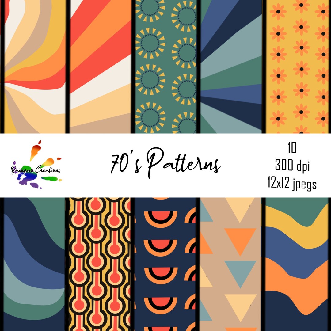 70's Retro Groovy Pattern Digital Paper, Paper Craft, Card Making ...