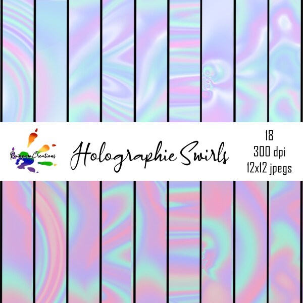 Holographic iridescent swirls, digital paper, cardmaking crafting scrapbooking, pastel colourful pattern, digital printable