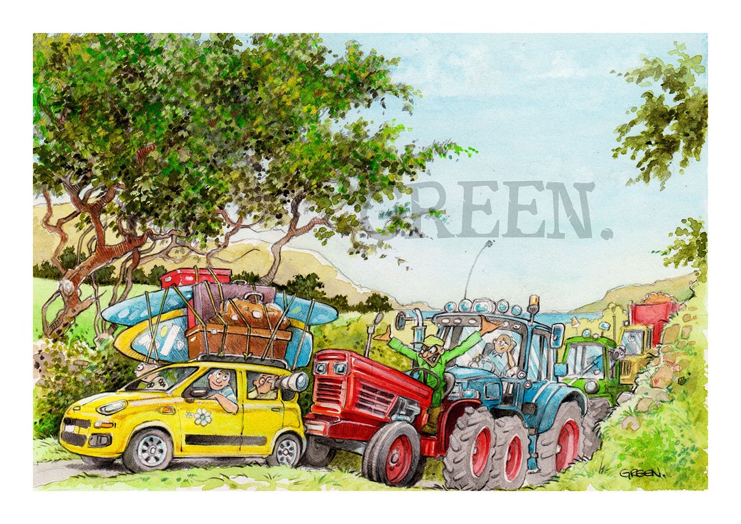 Greeting Card, Cartoon Featuring Grumpy Tractor Drivers , Blank, 5 X 7 ...