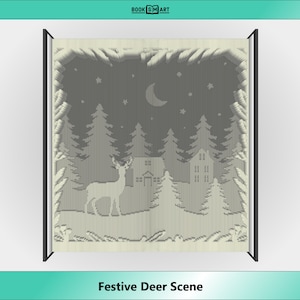 Festive Deer Scene • Multi Layer Cut and Fold Book Pattern • Instant Download PDF File (Instructions Included)