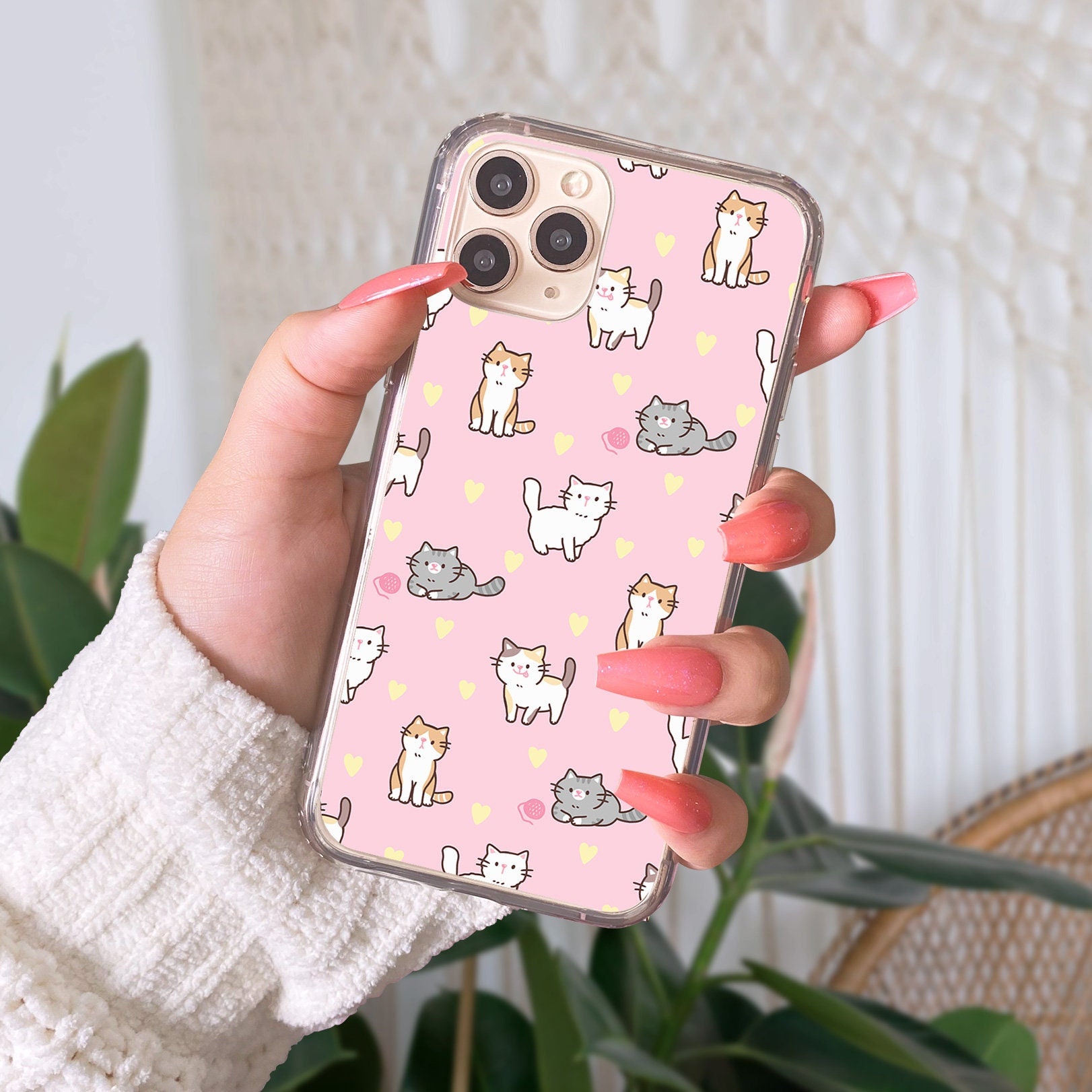 『CUTECAT スマホケースアクセサリー』 Kawaii Cute Cat Kitten Case Cover for iPhone 13, Pro, 12, 11, XR