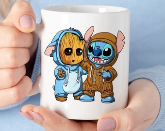 Cute Groot and Stitch Onesie Friends Funny Parody Gift Mug For Guardians of the Galaxy, Lilo & Stitch Fans