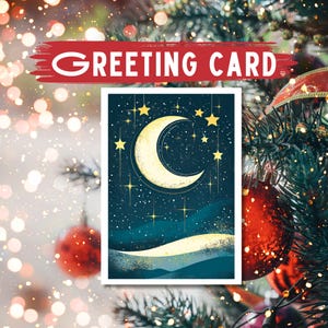 Starlit Christmas Moon Greeting Card: Handmade Holiday Card