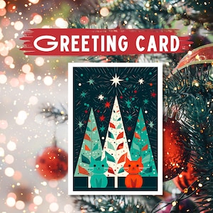 Festive Cats Christmas Card: Unique Holiday Art Card