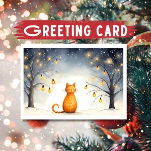 Orange Cat Christmas Card: Snowy Winter Scene